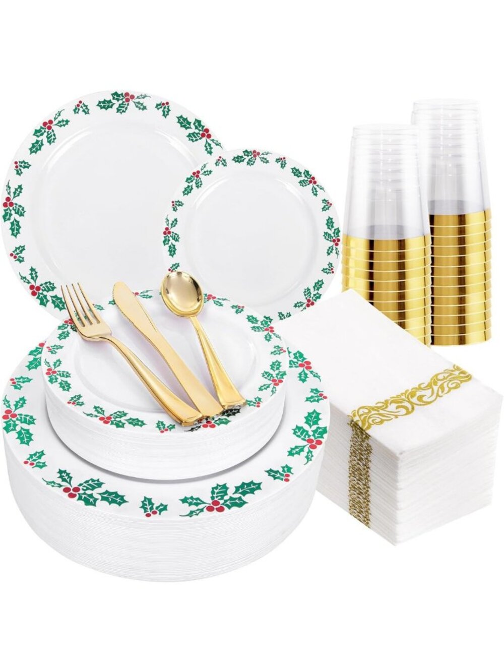 175 PCS Christmas Plates set & Holly Berry Plates - Christmas plates disposable
